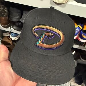 New Era Black Arizona Diamondbacks Script D Fitted Hat with Purple and Gold Logo